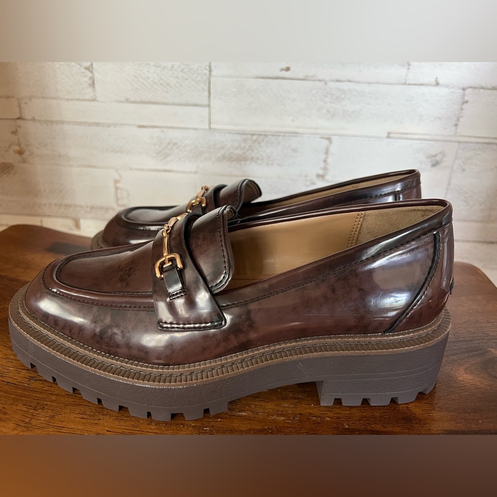 Sam Edelman Brown Patent Leather Lug Sole Loafers - Picture 3 of 17